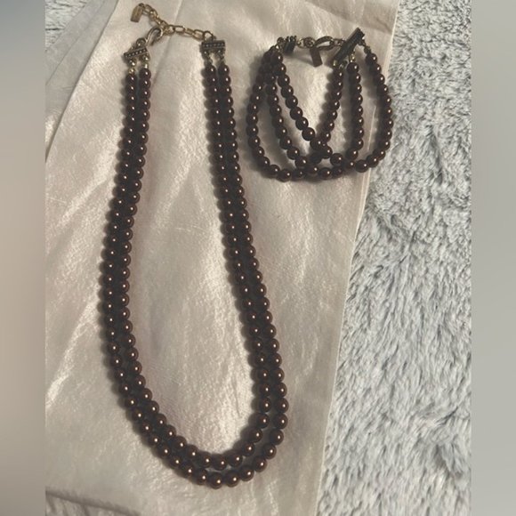 Vintage Multi Strand Dark Bronze Coloured Set Necklace and Bracelet - Picture 4 of 10